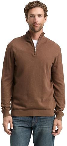 TOM TAILOR - Trui - Bruin - Effen - Lange Mouw - Halve Rits