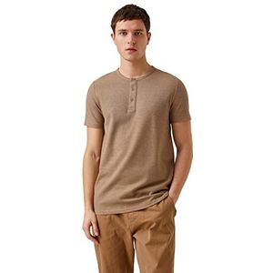 Koton Basic T-shirt voor heren met button neck, Bruin (576), XXL
