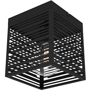 EGLO Opbouw plafondlamp Piedritas, vierkante plafond lamp, woonkamerlamp van zwart staal, plafondverlichting voor woonkamer en hal, E27 fitting, 18 x 18 cm