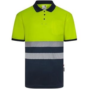 VELILLA 305533; poloshirt van gerecycled polyester, tweekleurig, korte mouwen, segmentband, marineblauw en neongeel, maat 2XL, marineblauw en neongeel, XXL