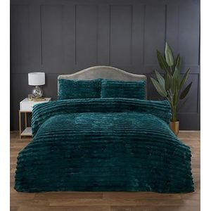 Rapport home Chunky Geribbelde Premium Luxe Faux Konijnenbont Dekbedovertrek Set Kingsize Racing Groen Zacht en Warm Pluizige Beddengoed Set