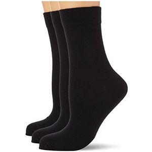 Nur Die Set van 3 sokken zonder elastiek, met comfortabele tailleband, knelt niet, zacht katoen voor dames, zwart, 39-42 EU