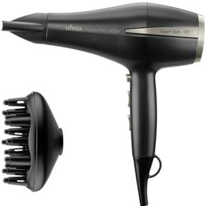 Ufesa Professionele Haardroger Fusion Pro 2400W, AC-motor, AirPro-technologie, Elimineert Pluis, Inclusief Diffuser en Concentrator, 2 Snelheden, 3 Temperaturen, Koude Luchtstoot, Zwart