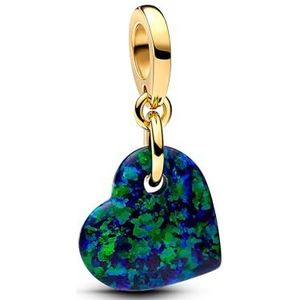 Pandora Moments Schillerndes Grünes Herz Charm-Anhänger aus Sterling Silber mit vergoldeter Metalllegierung und künstlichem Opal, Kompatibel mit Pandora Moments Armbändern, 763348C01