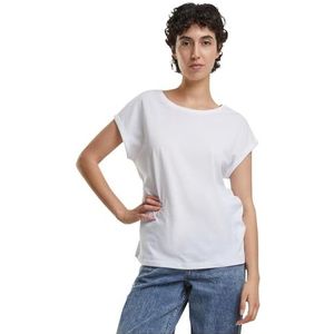Build Your Brand Dames T-shirt van 100% biologisch katoen verkrijgbaar in 2 kleuren Ladies Organic Extended Shoulder Tee, maten XS - 5XL, wit, L