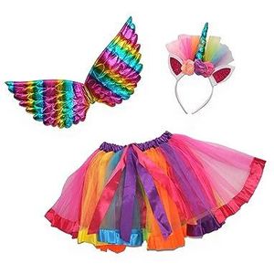 Rainbow Unicorn disguise kit (tutu skirt, wings, tiara with horn), multicolor
