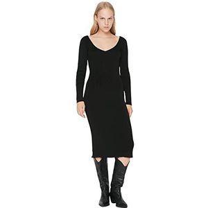 Trendyol Dames Design Midi Bodycone getailleerde gebreide jurk, Zwart, M