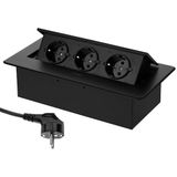 HAVA - Uitschuifbaar 3-voudig Inbouwstopcontact - Zwart - Spuitgieten van Aluminium - 1,5 m Kabel