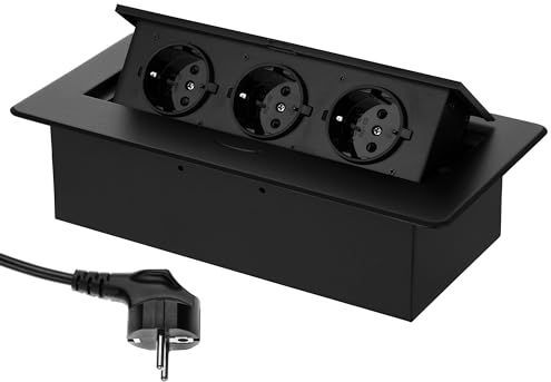 HAVA - Uitschuifbaar 3-voudig Inbouwstopcontact - Zwart - Spuitgieten van Aluminium - 1,5 m Kabel