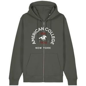 AMERICAN COLLEGE USA Sweatshirt met ritssluiting, kaki, maat M, ontspannen, Groen, M