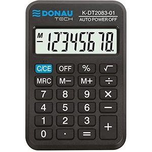 Rekenmachine DONAU TECH/K-DT2083-01 8-cijferige wortelfunctie/89 x 56 x 11 mm/kleur: zwart/rekenmachine met 8-cijferige weergave/batterijwerking/compact ontwerp