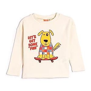 Koton Babyboy T-shirt met lange mouwen, ronde hals, hond, bedrukt katoen, ecru(010), 2-3 Jaar