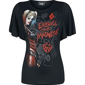 DC Comics - Harley Quinn - Embrace Madness - Boat kraag vleermuis mouw top zwart, Zwart, XXL