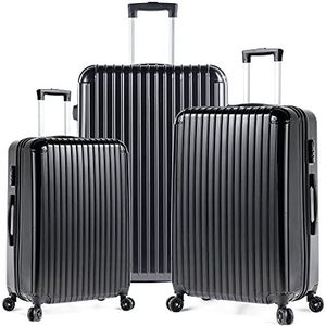 Miibox Bagage, 3-delige bagageset, ABS+PC-materiaal, Spinner wielbagagedrager, gemakkelijk draagbaar, geschikt voor reizen en zakenreizen, zwart