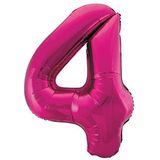 Unique Party 55734 Gigantische folieballon, 86 cm, roze, cijfer 4