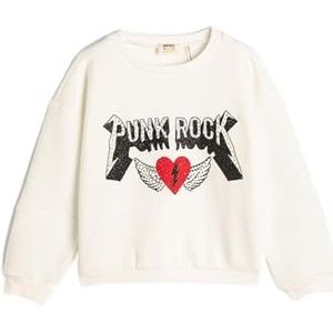 Koton Meisjes Muziek Thema Crew Neck Sequined Detail Soft Interieur Sweatshirt, ecru(010), 6-7 jaar