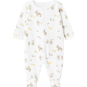 NAME IT Nbnnightsuit W/F Farm Animals Noos slaapromper, uniseks, wit (bright white), 86