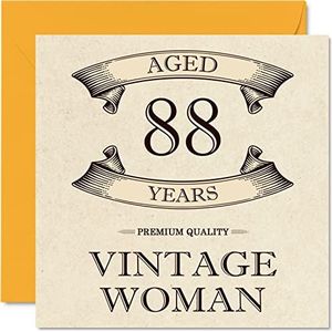 Vintage 88e verjaardagskaarten voor vrouwen - leeftijd 88 jaar - leuke verjaardagskaart voor mama zus vrouw oma oppas oma tante 145 mm x 145 mm dames wenskaarten, 88e verjaardagskaart
