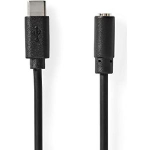 NEDIS USB-C™ Adapter | USB 2.0 | USB-C™ stekker | 3.5 mm vrouwelijk | 1.00 m | rond | vernikkeld | PVC | zwart | envelop