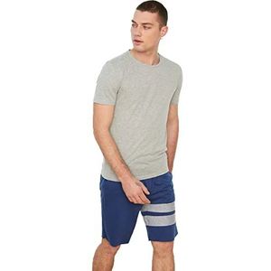 Trendyol Heren grijze mannelijke basic slimitische fit ronde kraag korte mouwen T-shirt, grijs, large