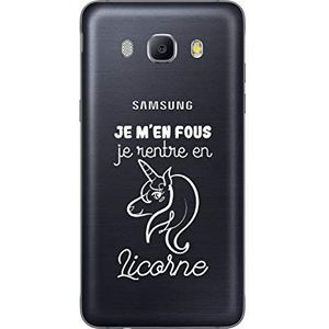 Zokko Beschermhoes voor Galaxy J5 2016, met opschrift ""Je M'en Fous Je Gepensioneerde en eenhoorn, zacht, transparant, inkt wit