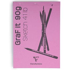 Clairefontaine - Ref 96668C - Graf It White Gelijmde Sketch Pad (80 vellen) - A6 formaat, 90gsm tekenpapier, roze hoes, microgeperforeerde vellen, bovengelijmd