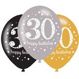 Amscan 9900738 Latexballonnen 30 Happy Birthday, 6 stuks, ballonnen, verjaardag, decoratie