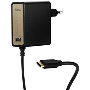 Hama Netvoeding voor laptop (5-20 V/60 W, vervanging, met USB-poort op het stopcontact, universele USB-C, Power Delivery (PD)) zwart/goud