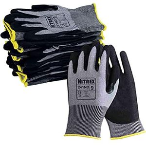Unigloves Nitrex 241ND herbruikbare handschoenen met NitreGuard en NitreGrip Technology, zandnitril palmcoating met een ultra lichtgewicht snijbestendige voering, in grijs/zwart