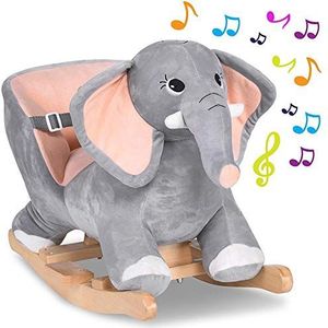 Bakaji Olifant, schommel, paard, pluche speelgoed voor kinderen, met geluidseffecten, handgrepen en veiligheidsgordel (olifant)