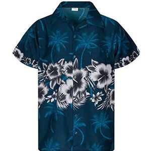 Funky Hawaiiaans Overhemd, Hawaii-Overhemd, Korte Mouw, Flower Chest, Petrol Groen, XXL