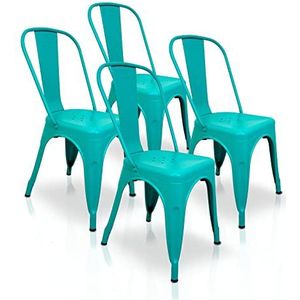 La Silla Española - 4 stoelen in Tolix-stijl, met rugleuning, turquoise, afmetingen 85 x 54 x 45,5 cm