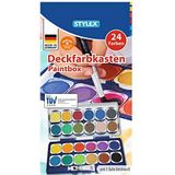 Stylex 28179 Verfdoos met 24 waterverfkleuren en een tube dekkend wit, afneembaar deksel met 6 geïntegreerde velden om te mengen, zonder kwast