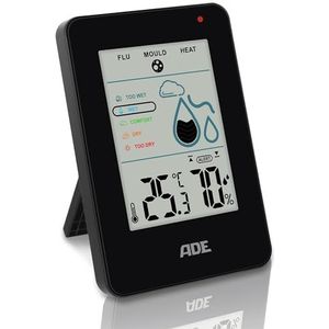 ADE Digitale hygrometer voor binnen, met schimmelalarm, vochtmeter met thermometer, groot lcd-display, zwart
