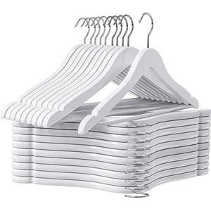Utopia Home - Premium Houten Hangers - Witte Kleur - 20 Stuks - Kostuumhangers Met 360 Graden Draaibare Haak