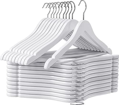 Utopia Home - Premium Houten Hangers - Witte Kleur - 20 Stuks - Kostuumhangers Met 360 Graden Draaibare Haak