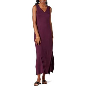 Amazon Essentials Dames Jersey V-hals Tank Maxi Lengte Jurk, Donkerpaars, Large