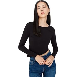 Trendyol Dames vrouw uitgerust asymmetrische ronde hals gebreide blouse shirt, zwart, XS, Zwart, XS