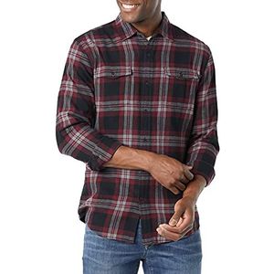 Amazon Essentials Men's Flanellen overhemd met lange mouwen, twee zakken en slanke pasvorm, Zwart Bordeauxrood Plaid, XS