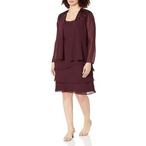 S.L. Fashions Women's Mother of The Bride Tiered Jacket Dress with Shoulder Embellishment (Petite and Regular Sizes), Fig, 10