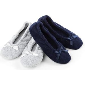 Isotoner - Ballerina's - Lichtgrijs en Marineblauw - Set van 2 - Gewatteerd