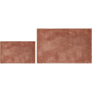 andiamo Badmat, antislip, Florida, zachte en pluizige badmat, antislip, wasbaar, douchemat, set van 2, 40 x 60 cm + 60 x 100 cm, roestrood