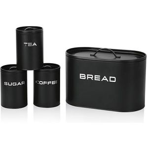 GOURMETmaxx Broodtrommel incl. set voorraaddozen - 8-delige set | Stijlvolle & luchtdichte metalen blikjes met deksel en etiketten voor brood, koffie, thee en suiker | aromadicht voor verse
