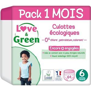 Love & Green - Gezonde en milieuvriendelijke luiers, maat 6 (+16 kg), 1 maand (64 broekjes) – absorberend, lekvrij en zonder ongewenste ingrediënten