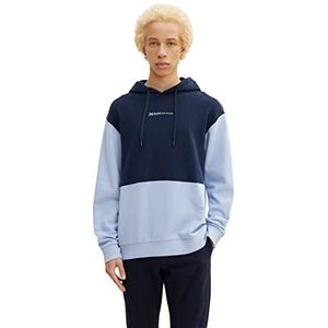 TOM TAILOR Denim Uomini Colourblock Hoodie met print 1032774, 10668 - Sky Captain Blue, S