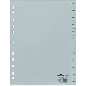 Durable 651410 Tabbladen met bedrukte tabs Jan-Dez, 12-delig, A4 staand, PP, grijs