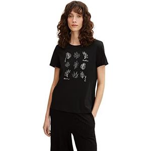 TOM TAILOR Dames T-shirt met print 1030418, 14482 - Deep Black, XXS