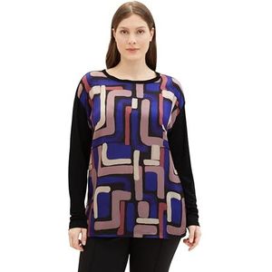 TOM TAILOR Dames Plussize T-shirt met lange mouwen, 33970 - Zwart Abstract Design, 54 Grote maten