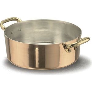 Pentole Agnelli ALCU10620 Lage koperen braadpan met 2 koperen handgrepen, handvertind glad koper, 20 cm