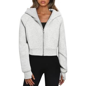 Trendy Queen Vrouwen Zip Up Hoodies Bijgesneden Sweatshirts Herfst Outfits Casual Hooded Pullover Truien Tops Winter Kleding 2023, Grijs, M